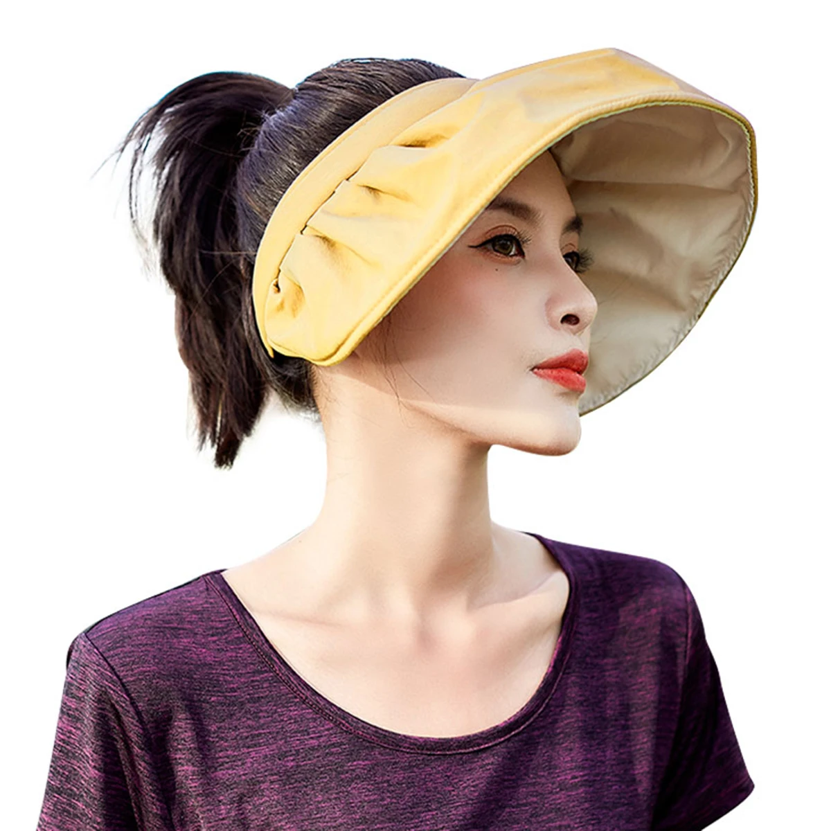 Sidiou Group Fashion Summer UV Protection Sun Visor Cap 2 in 1 Foldable Headband Empty Top Wide Brim Hat Quick Dry Sun Hat