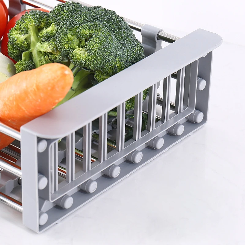 kitchen sink Adjustable Stainless Steel Drainer Basket Strainer Vegetable Fruit Drain rack tableware dtying basket holder