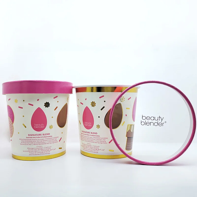 Customized 16oz gilding paper cup, transparent plastic cover, disposable pink ice cream paper cup