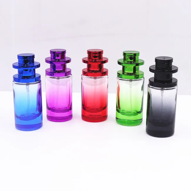 Glass perfume Bottle Gradually Colorful Thickened Round Cosmetics Press Empty Bottle