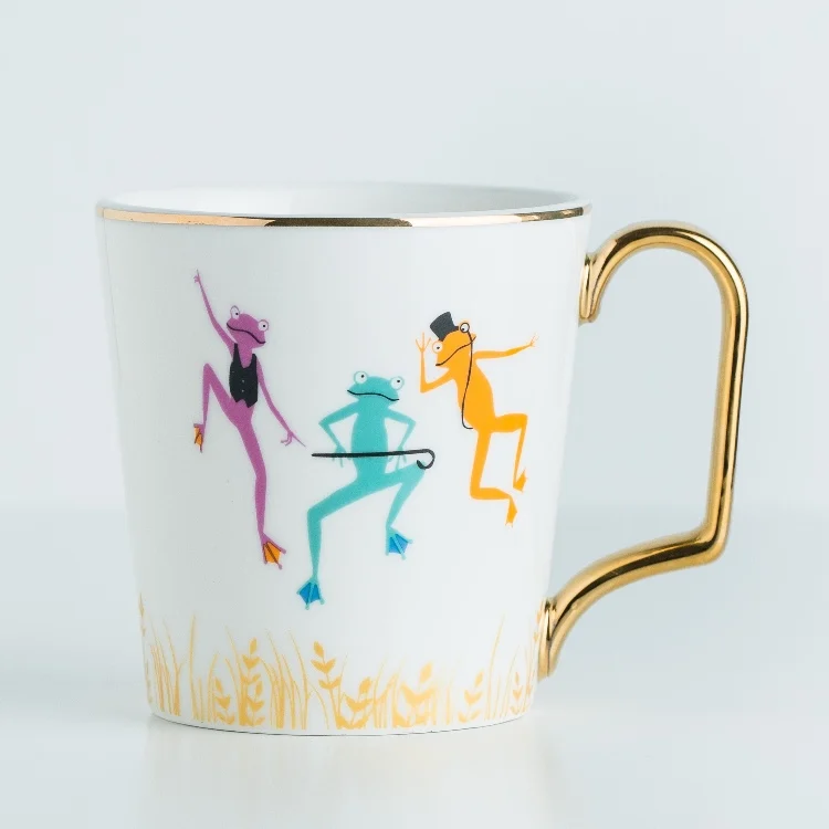 Frog Ceramic Mug Wholesale Porcelain Mugs 400ml Ceramic Tea Cups Gold Rim Coffee Mug Cups