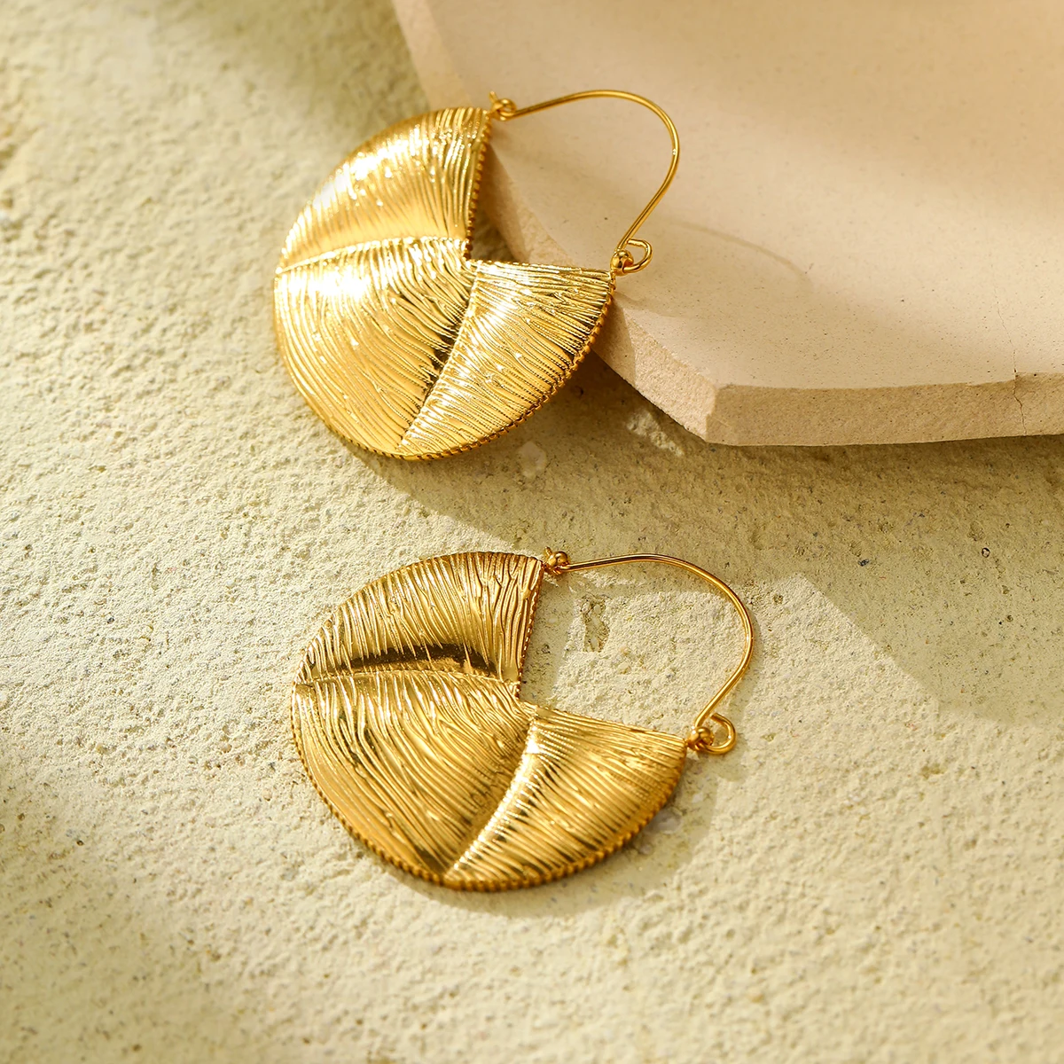 Custom Vintage Stainless Steel 18K Gold Plated Fancy Irregular Maxi Pendant Clip Earring  Vintage Hoop Earrings