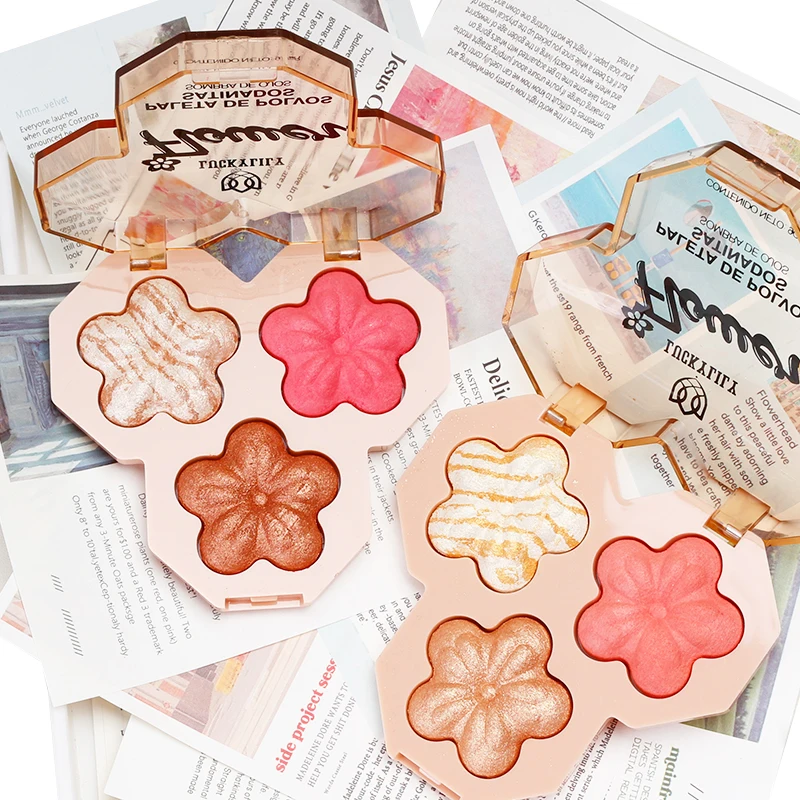 Luckylily Wholesale 3 Color Flower Shaped Pressed Powder High Pigment Pressed Powder Foundation  Face Powder For Makeup