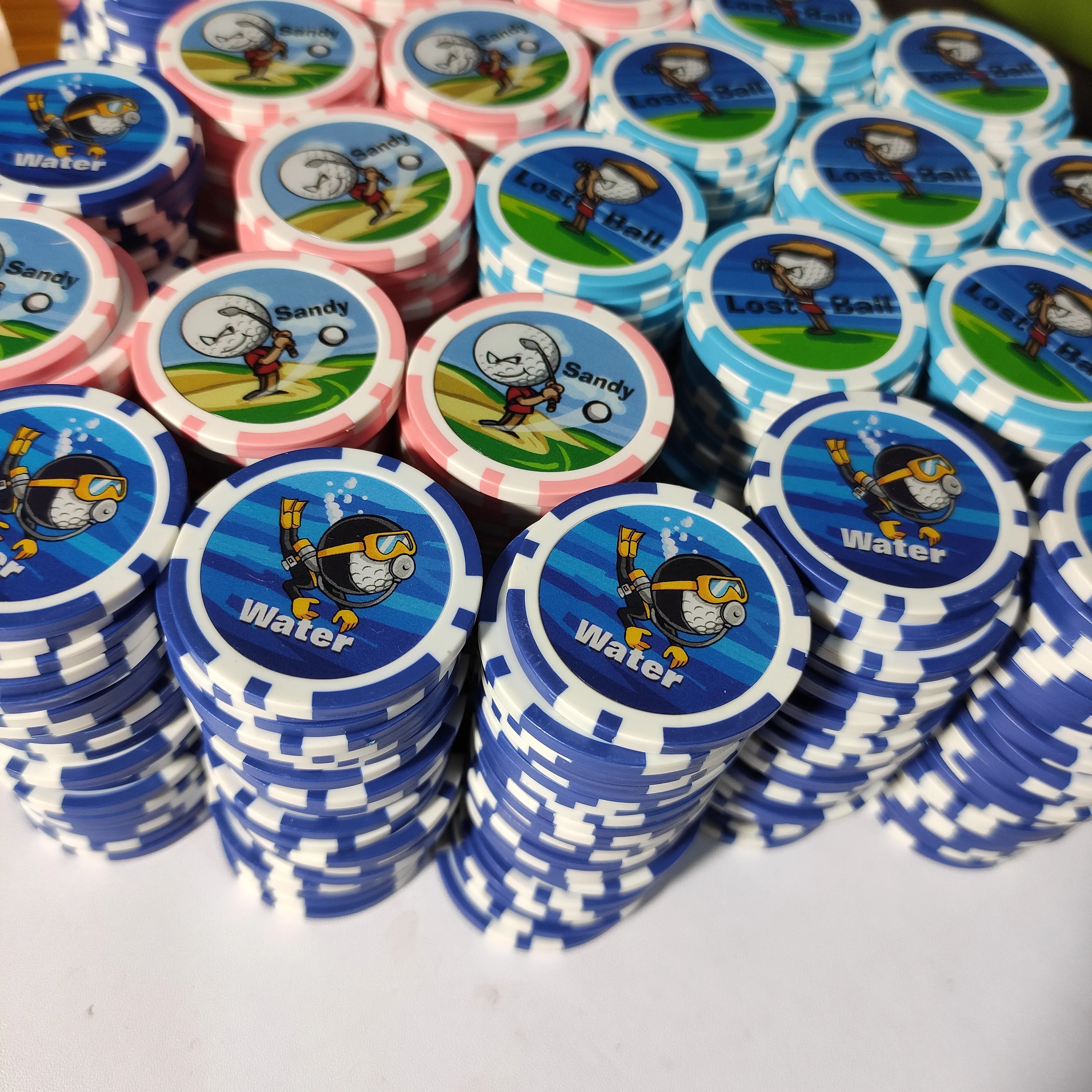 Custom logo printed on 2 sides ABS poker chips / Promotional Plastic Golf Ball Markers Plastic Poker Chip Casino Chip Wholesale