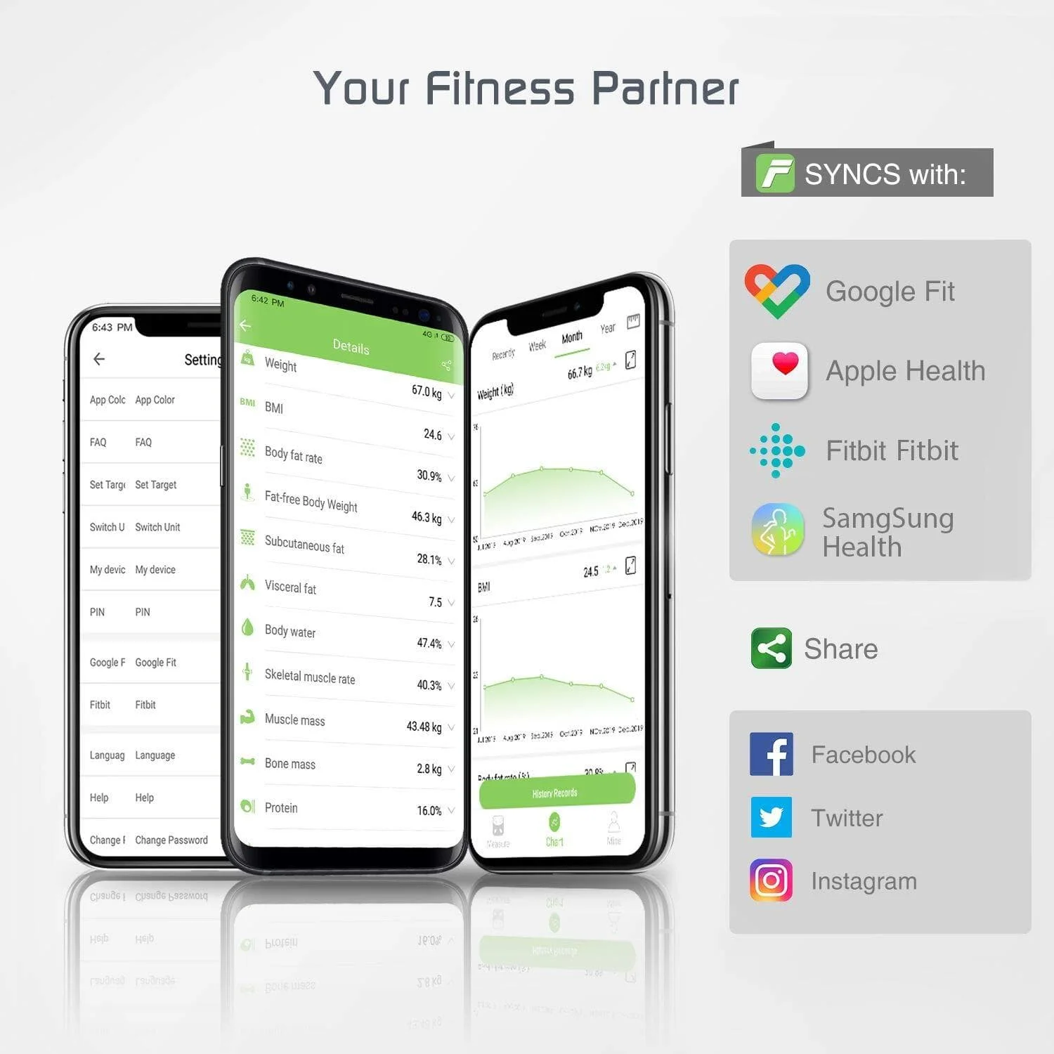 AWOW 400lb 180kg Capacity LED Display Fitness Health Digital Smart Body Fat Scale