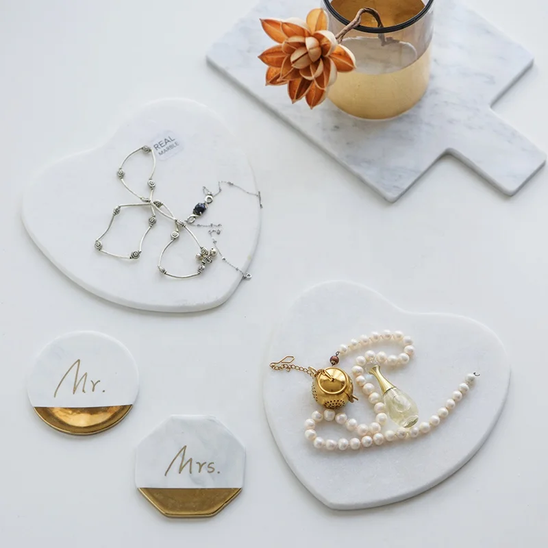 
Heart Stone Round Marble Cheese Dinner Serving Plate and tea coaster 