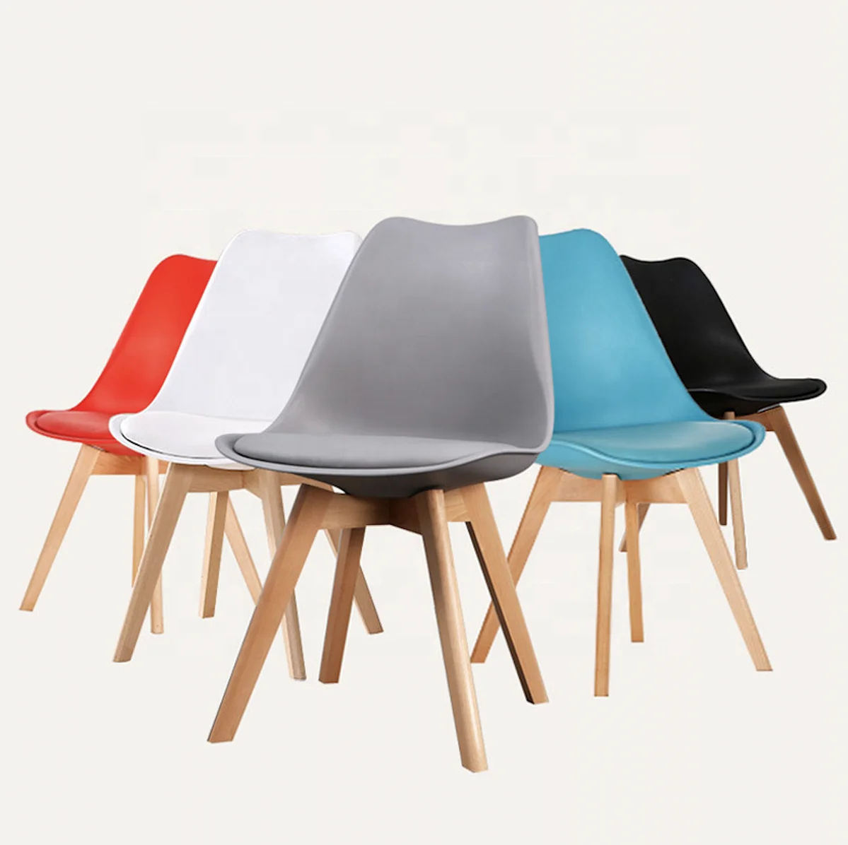 Bazhou Factory Wholesale Home Furniture Cheap Morden Kitchen Dinner Dinning Chair Design Plastic Tulip Chair with Wood Legs