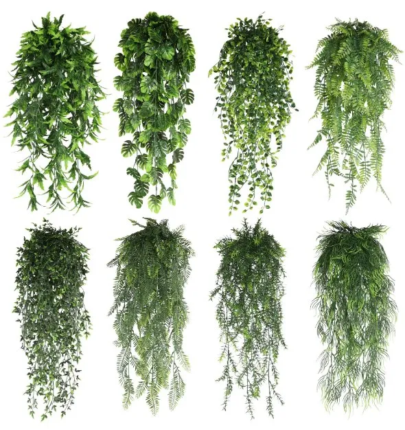 Wholesale Home Decoration Ornaments Plastic Artificial Green Plants Turtle Back Leaves Rattan Wall Hanging Flower Rattan Strips