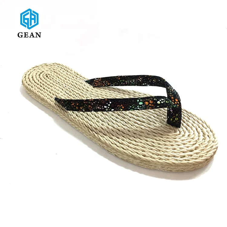 Summer beach lady fashion flip flop slipper Eva hemp rope espadrilles outsole flip flops for women