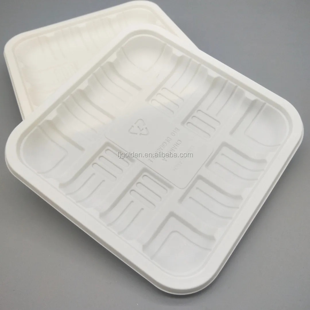 Amazon hot selling eco friendly 6 inch square shape made of corn starch disposable tray for fruit meat packaging