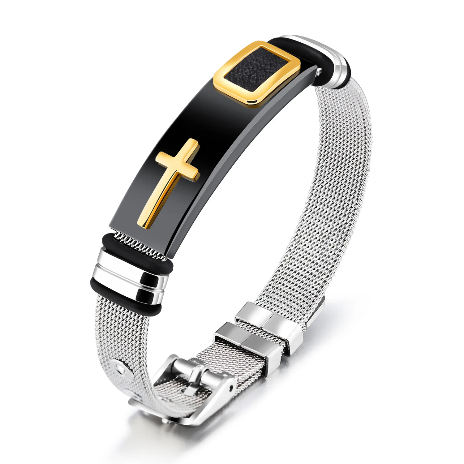 Classic Cool Stainless Steel Cross Bracelet Adjustable Mens Mesh Bracelet Silver Gold Plated Titanium Steel Christian Jewelry