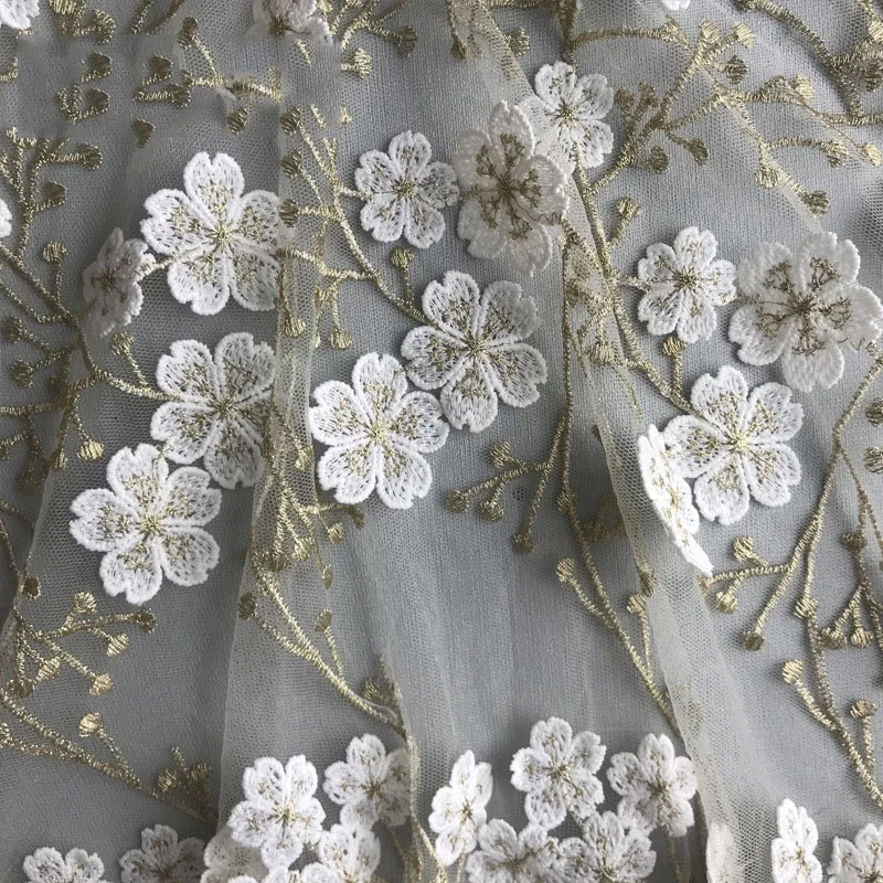 
Factory wholesale latest korean style lace tulle fabric floral/mesh embroidery fabric handmade 