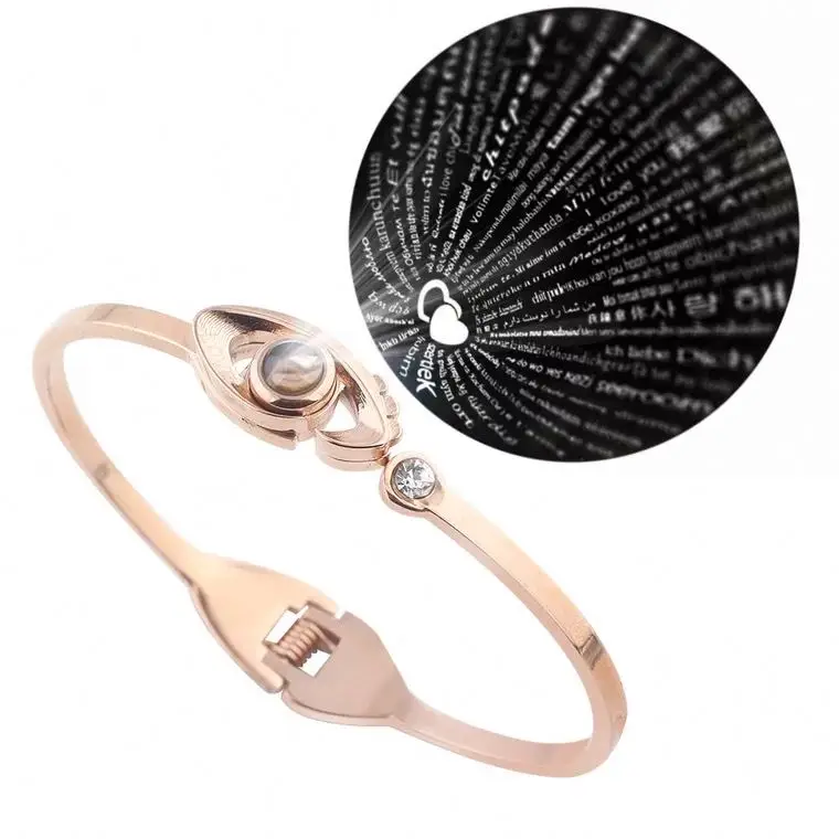 
Eyes Love Stainless Steel Jewelry Adjustable Bangle Women 100 Words Languages I Love You Projection Bracelet Bangle For Girls 