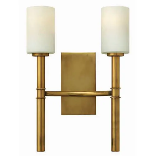 UL CUL Listed Antique Brass Hotel Wall Sconce With Two White Small Cylinder Shade W80045