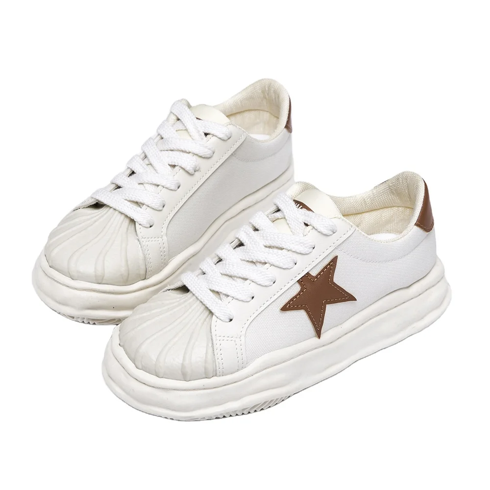 thick soled fashionable casual pu sneakers shoes comfortable shoes for women white rubber shoes of women