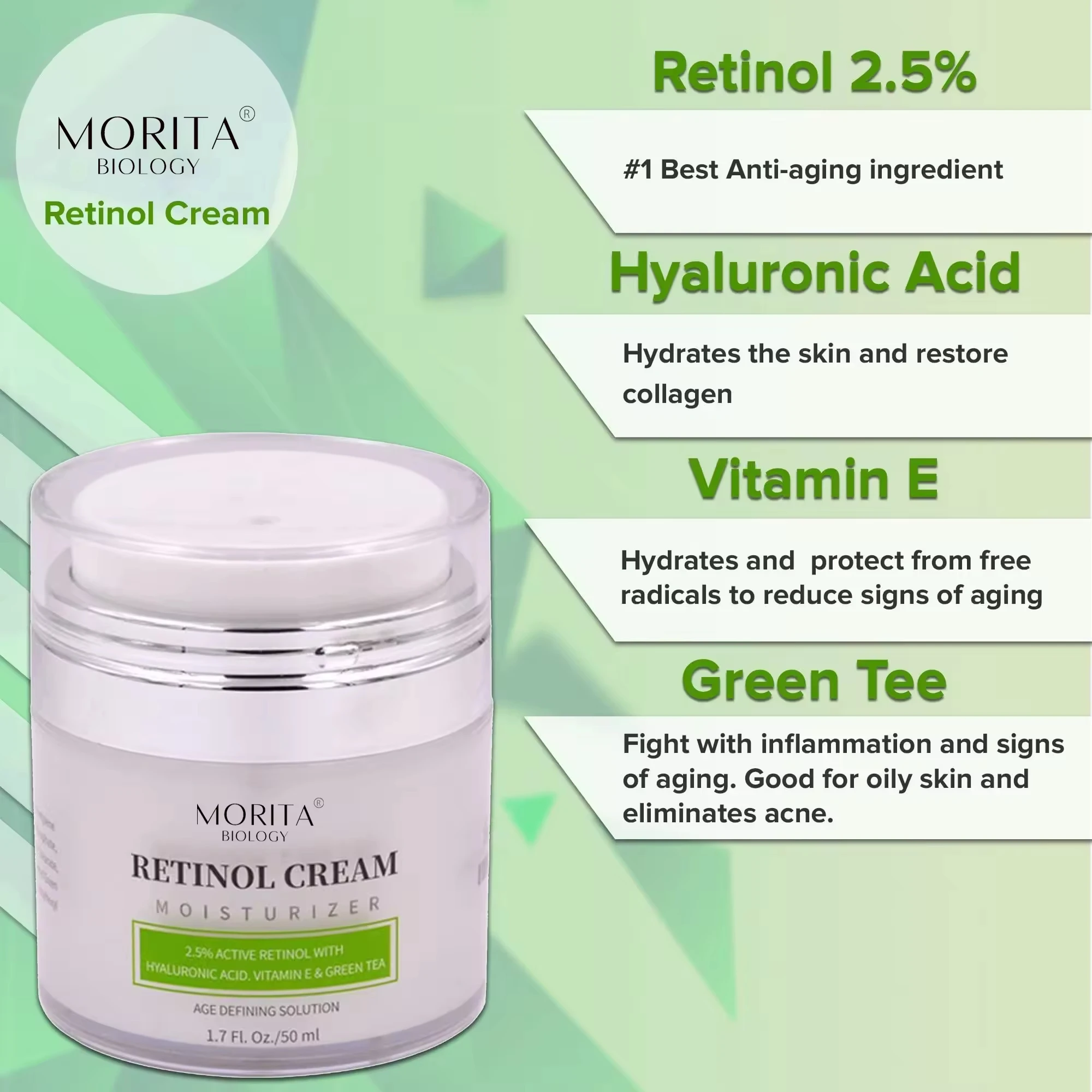 High Quality Face Cream Sulfate-free Anti-wrinkle & Moisturizing and Green Tea & Retinol Organic Vegan Face Cream