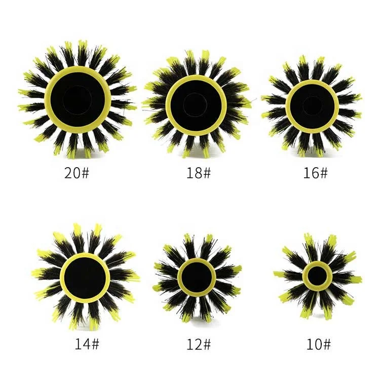 Bright Yellow Ceramic Round Brush Nylon Boar Bristle Curling Hair Brush