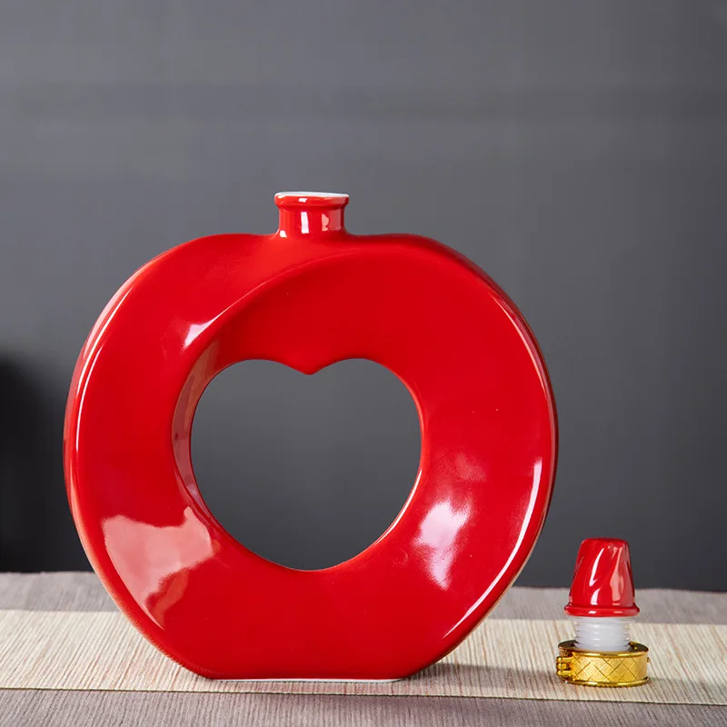 Red ceramic beverage bottle custom ceramic bottles jar manufacturing