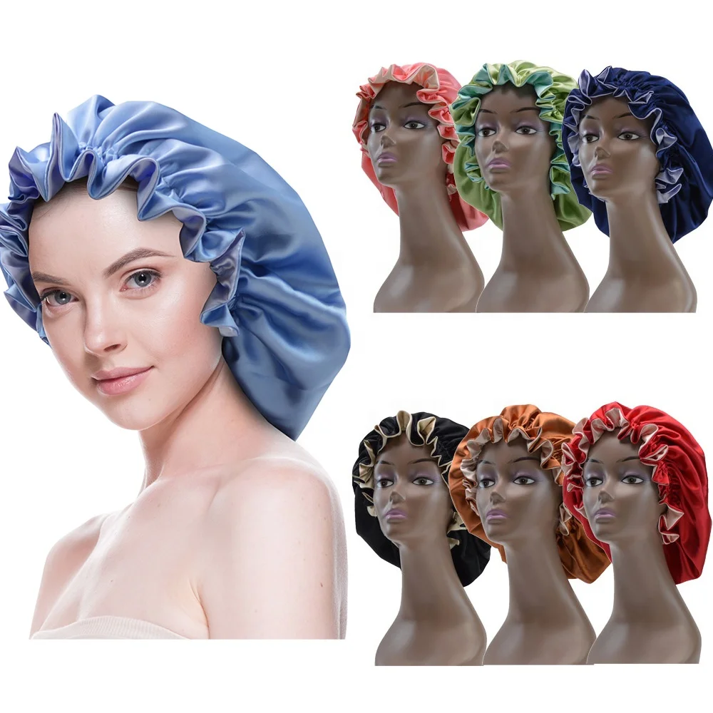 Атласная шапочка для сна двухслойная Регулируемая волос