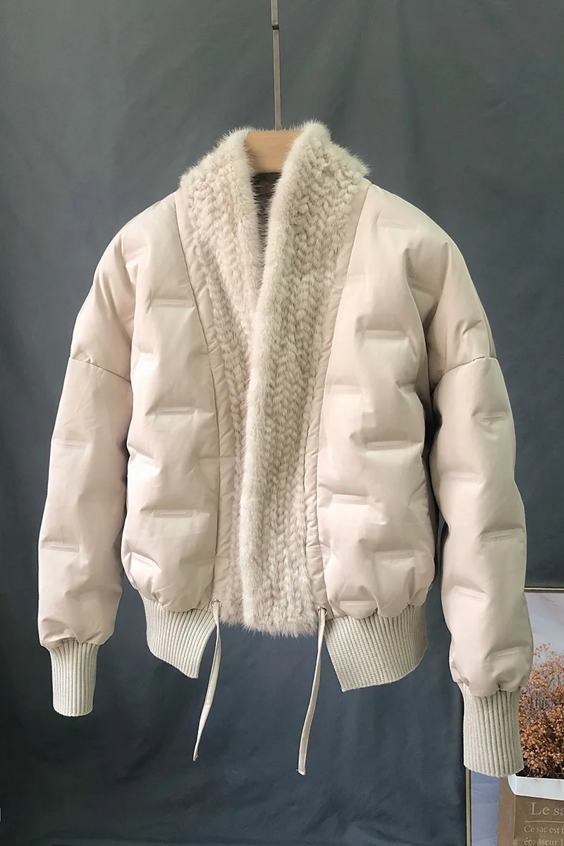 OFTBUY 2021 New Winter White Duck Down Down Jacket Women Coat Real Natural Weave Mink Fur Collar Loose Luxury Warm Outerwear