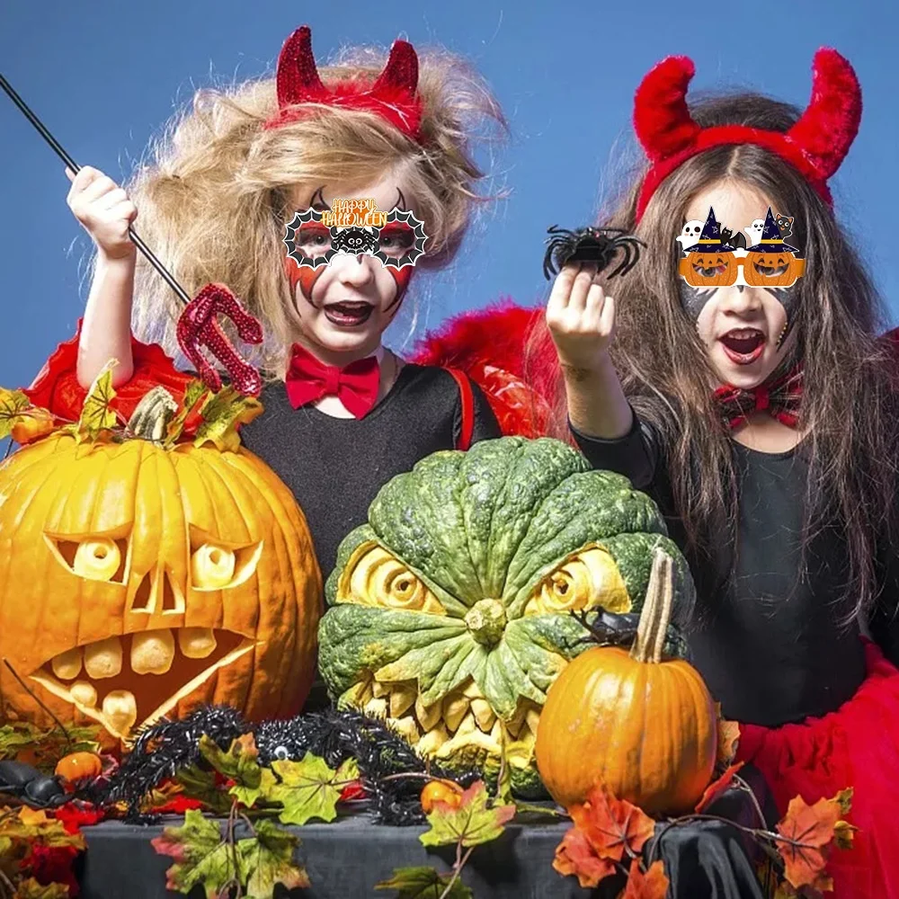 Factory Directly Halloween Theme Glasses props Festival Funny Glasses Photo Props Bat Hat Pumpkin Paper Glasses For Party