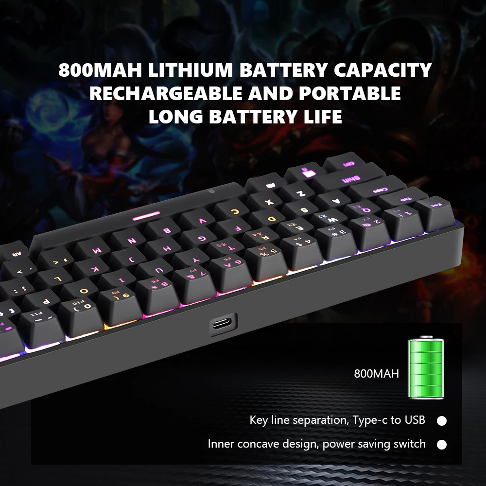  OEM Мини Проводная и BT беспроводная Двухрежимная RGB Механическая игровая клавиатура перезаряжаемая портативная для