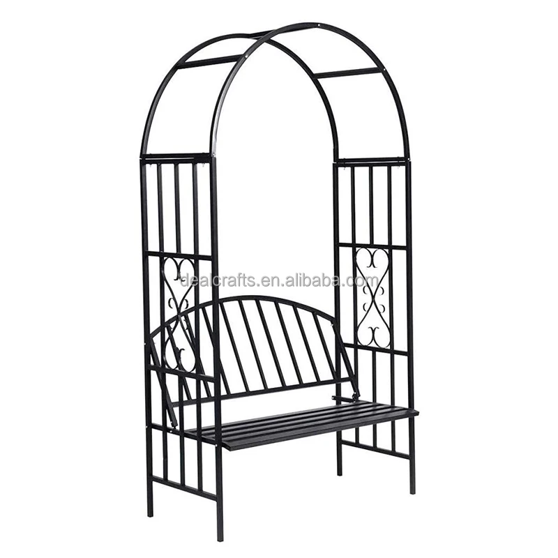 Outdoor Garden Arbor Arch with Bench Seat Steel Metal - Black