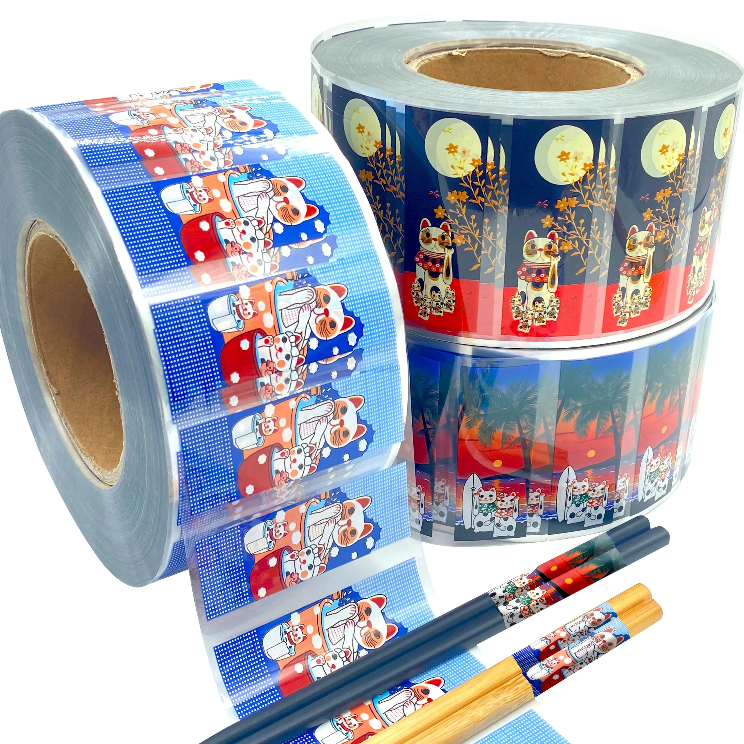 Japanese Style Lucky Cat Fortune Kitten Maneki Neko Heat Transfer Film service for ALL kinds of wooden chopsticks