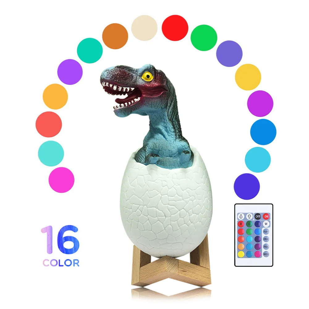 Игрушечная лампа динозавра и ночной Светильник динозавра с RGB, 16 цветов, с деревянной основой, детский ночник с сенсорным управлением, лампы с дистанционным управлением
