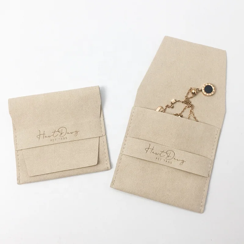 Wholesale Custom Logo Microfiber Envelope Jewelry Bag Embossed Logo Jewelry Bag Ring Earrings Bracelet Jewelry Cover Bag