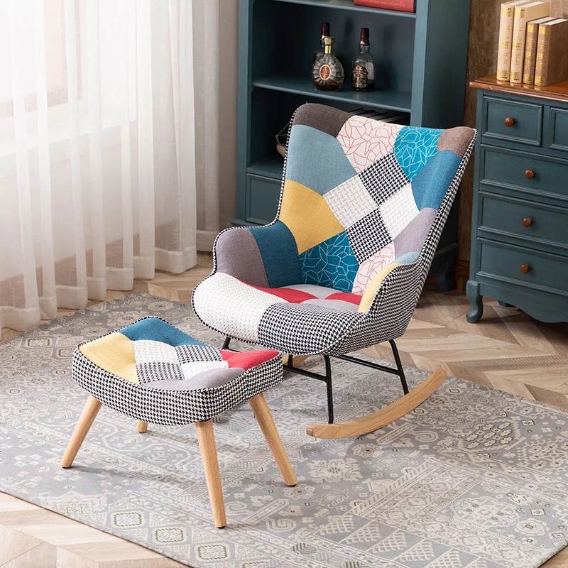 Современное кресло-качалка в стиле пэчворк, расслабляющее удобное кресло, Лоскутное кресло с откидывающейся спинкой и акцентом