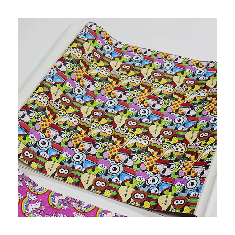 Smooth Printed Vinyl Synthetic PVC PU Leather Fabric Roll Digital Custom Print Faux leather For Bag/Book Cover/Wallet