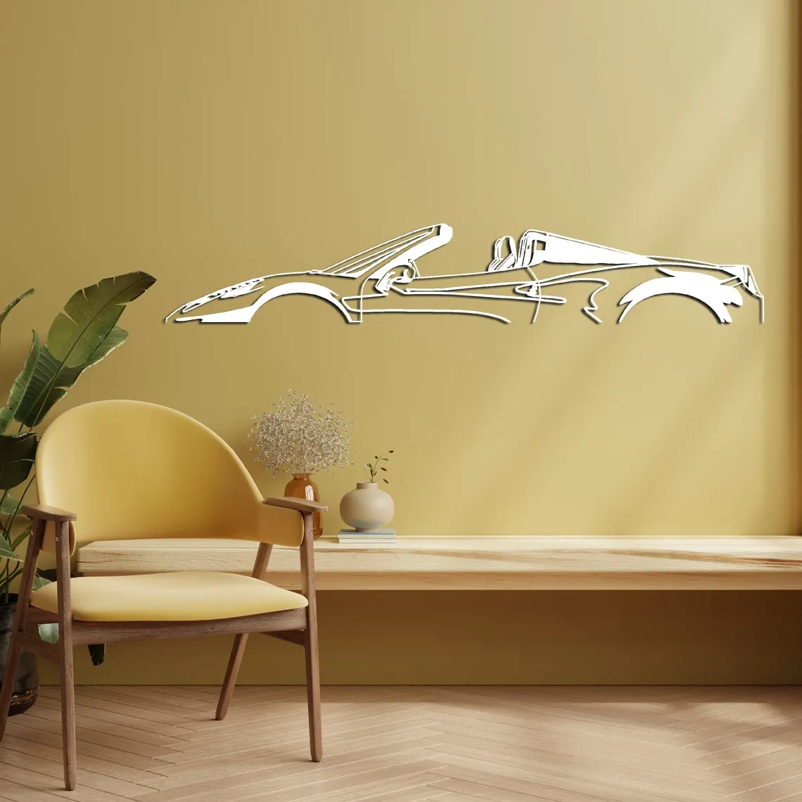 Model Cars & Spider Silhouette Metal Wall Art Italian Sports Car Decor for Racing Garage