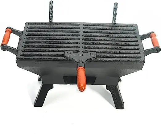 BBQ Indoor Outdoor Portable Steak Chicken Meat Camping Picnic Party BBQ Smoker Small Rectangle Cast Iron Charcoal BBQ Grill