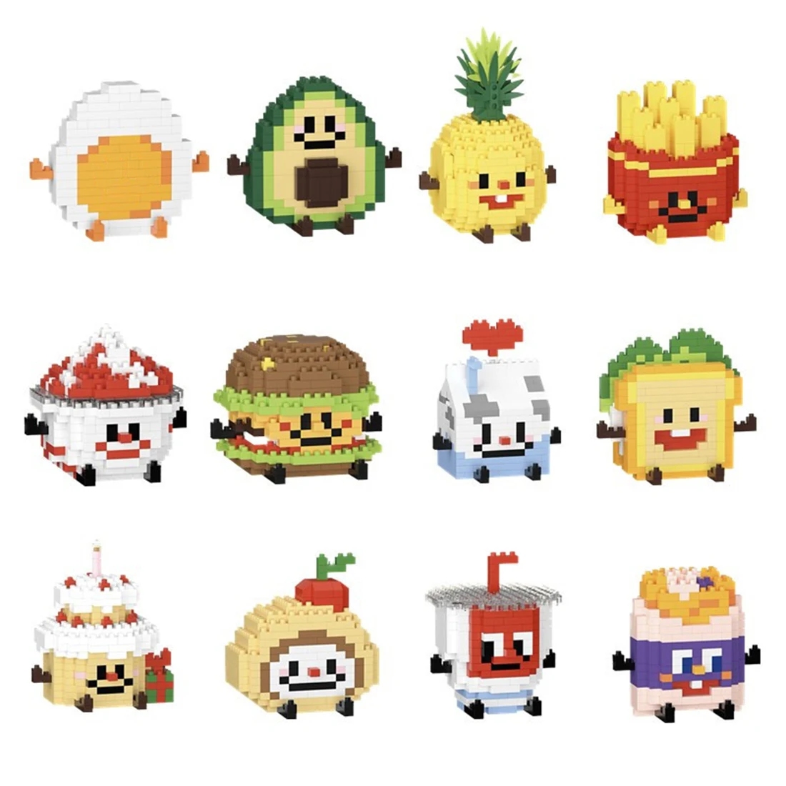 Happy food play series puzzle building blocks bricks toys mini building blocks sets funny food blocks with 12 styles