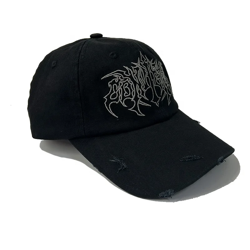 High Quality 6 Panel Embroidery Custom Distressed Baseball Caps, 3D Embroidery Washed Worn-out Distressed Baseball Hat