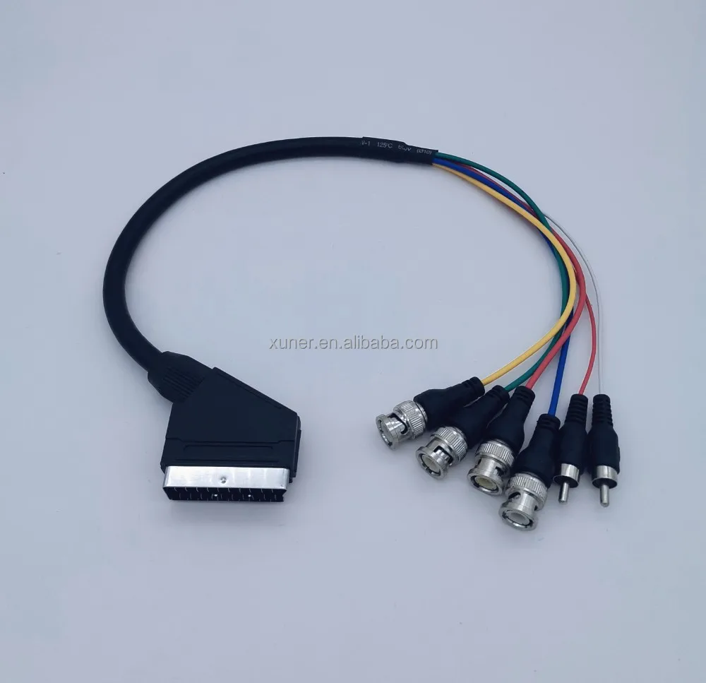 Male 21Pin 20Pin Scart to RCA BNC adapter Cable