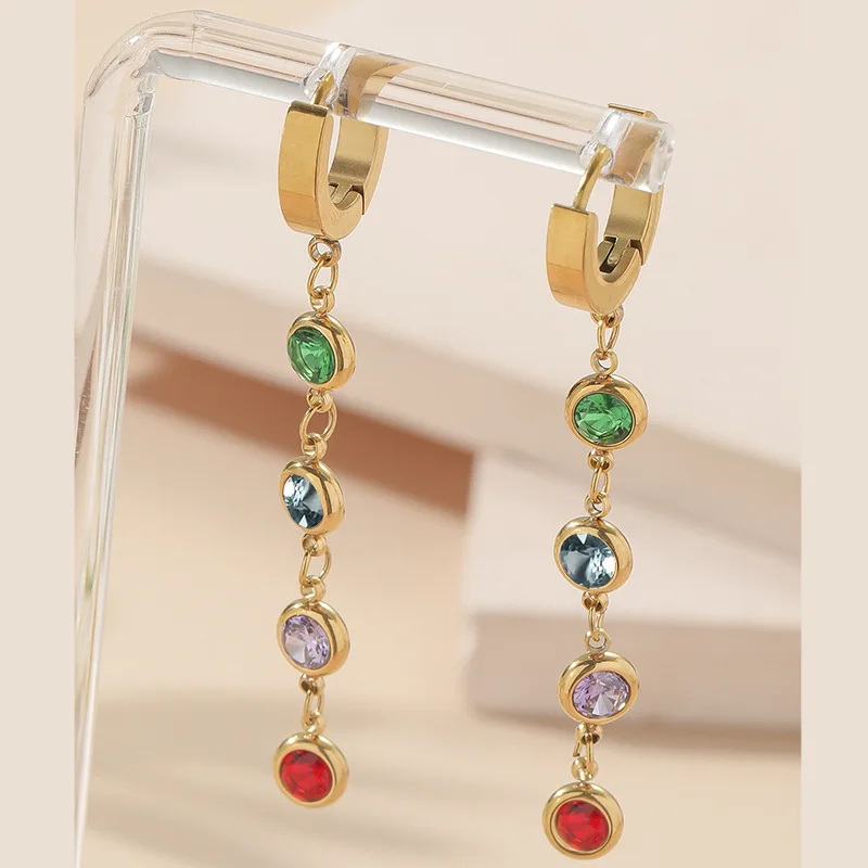 Personality korea earrings Four color rainbow diamond titanium steel earrings