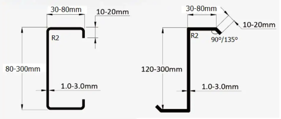 JCX Full automatic interchangeable cz purlin Channel roll forming machine