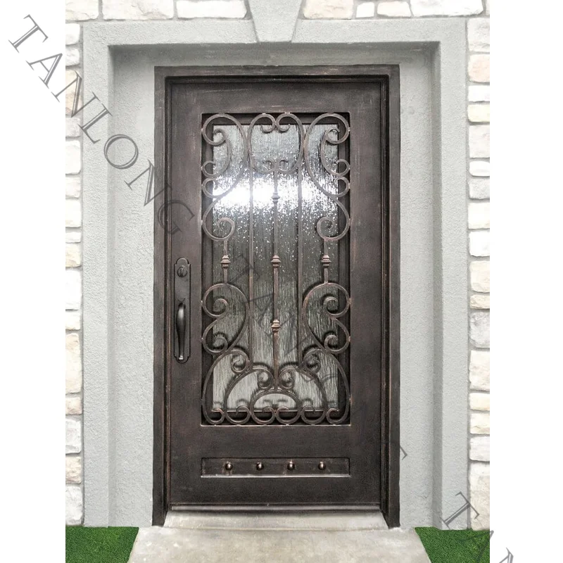 Main exterior house Wrought iron front door french iron door designs entrance iron glass door