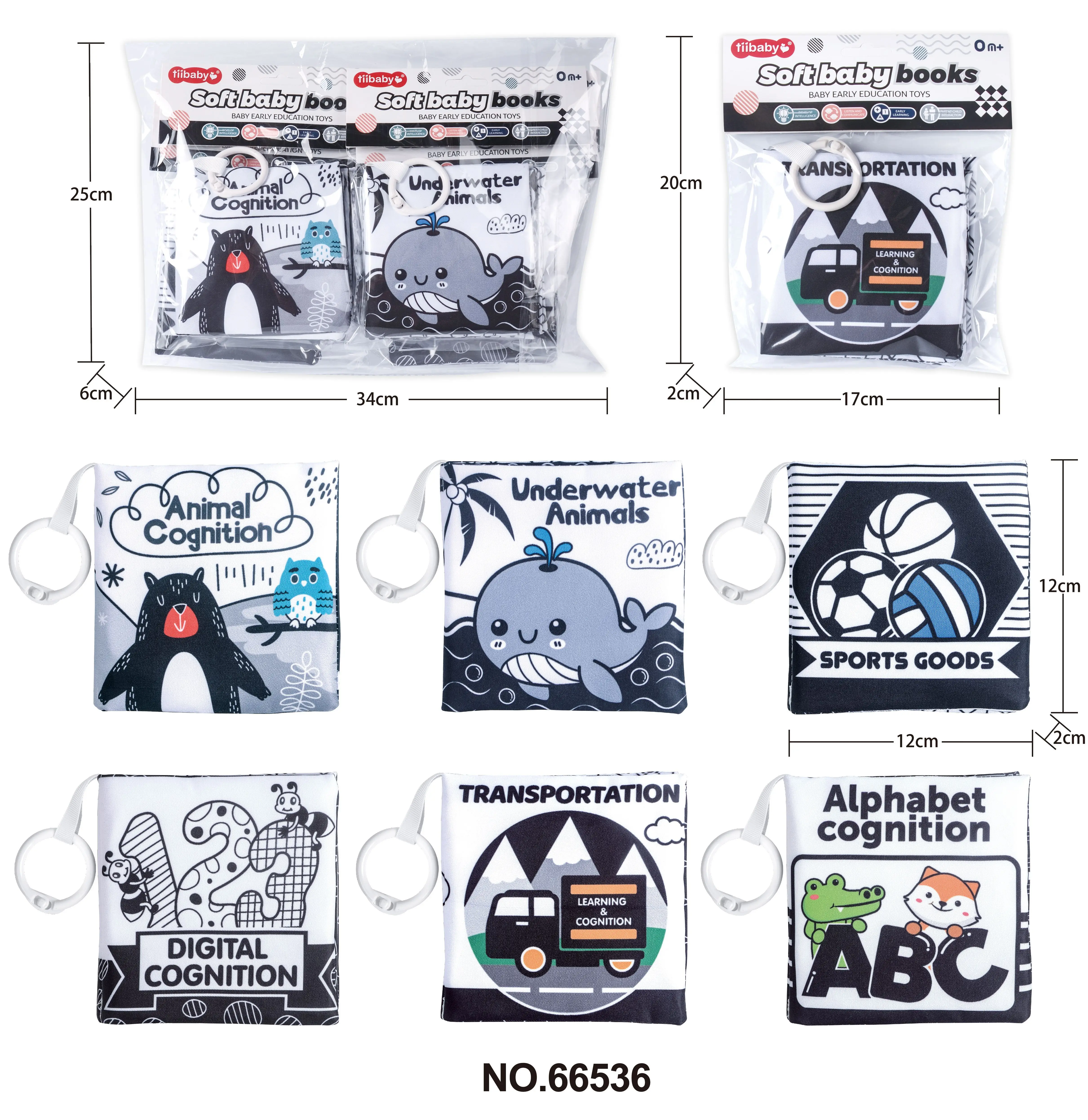 Hot Sales Touch Feel Soft Baby Black and White Cloth Books Set Early Learning Toys For Babies