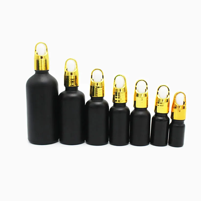 5ml 10ml 15ml 20ml 30ml 50ml 100ml black essential oil glass bottle,cover aluminum flower basket cap with glass dropper pipette