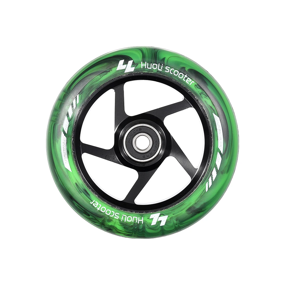 Huoli Custom Logo OEM ODM Pro Stunt kick Scooter Wheels 110*24mm 120*24mm with Aluminum Core Abec-9 Bearing for Adults Kids