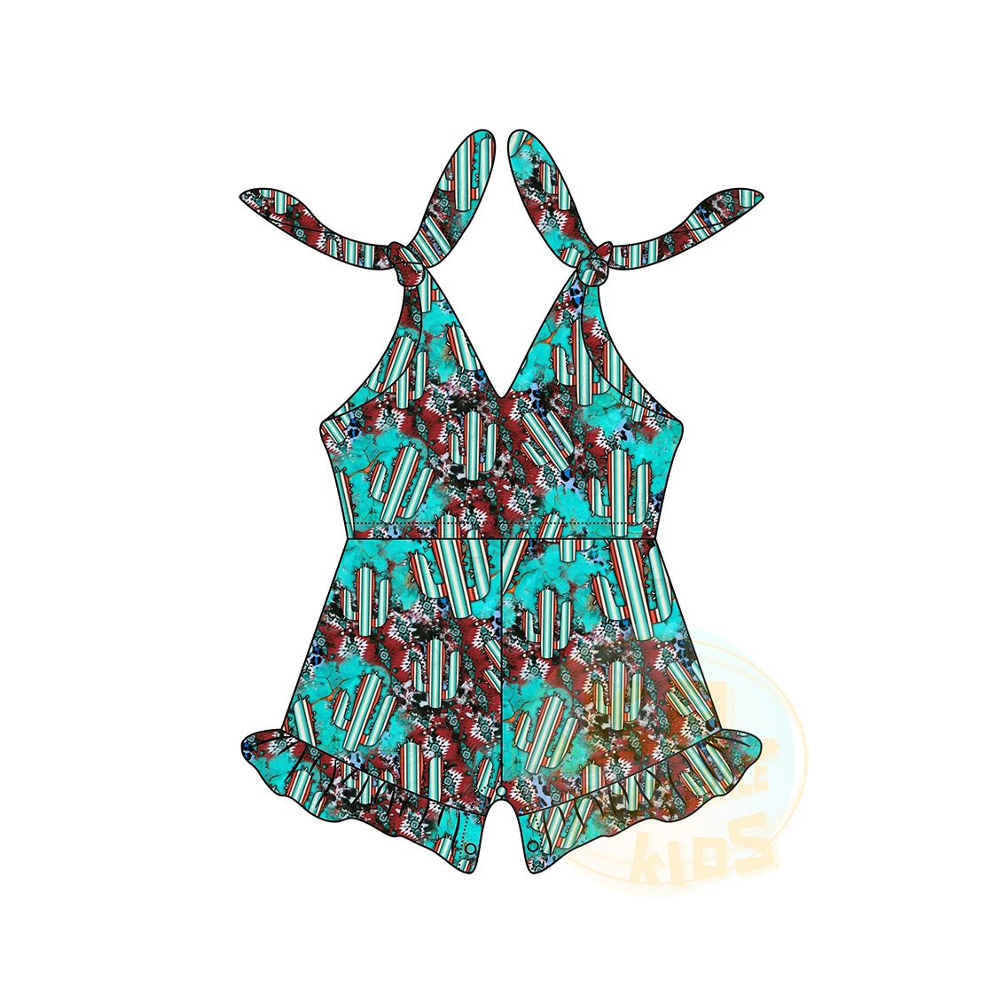 Vintage Fashion Kids Toddler Clothing Sleeveless Lace Up Tie Strap Print Geometric Cactus Cow Summer Baby Girls Romper Jumpsuit