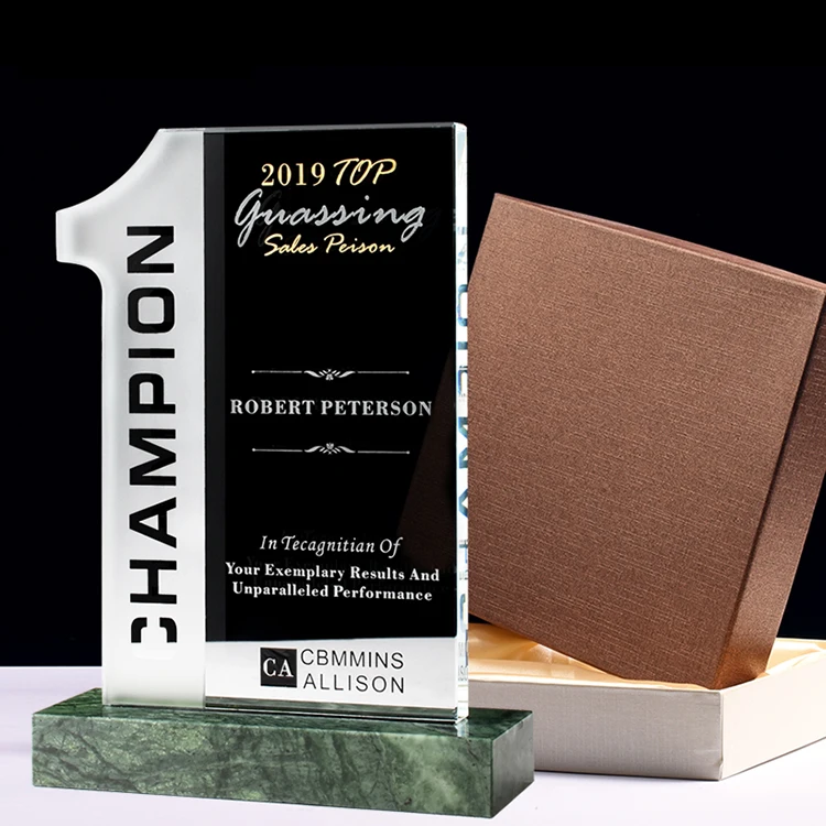 
Number 1 one shaped plaque Crystal Award trophies with marble base 