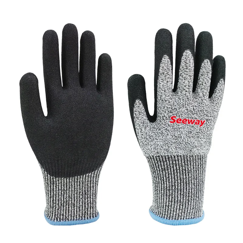 Seeway ANSI Nitrile Coated Anti-cut Work Gloves EN388 Level 5 Oil and Cut Resistant Gloves