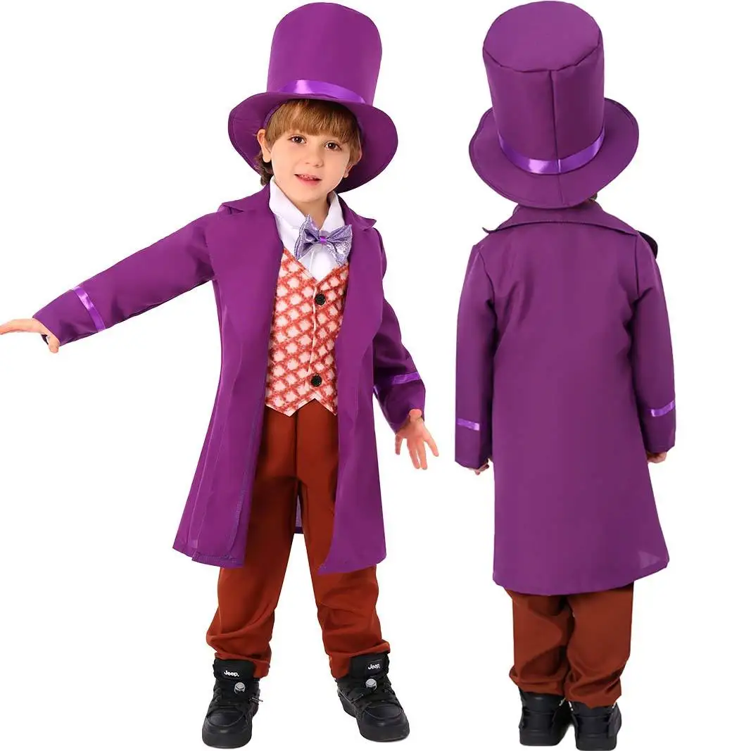 BAIGE 2024 New Designs Kids Halloween Costumes Child The Chocolate Factory Deluxe Willy Wonka Boy Costumes