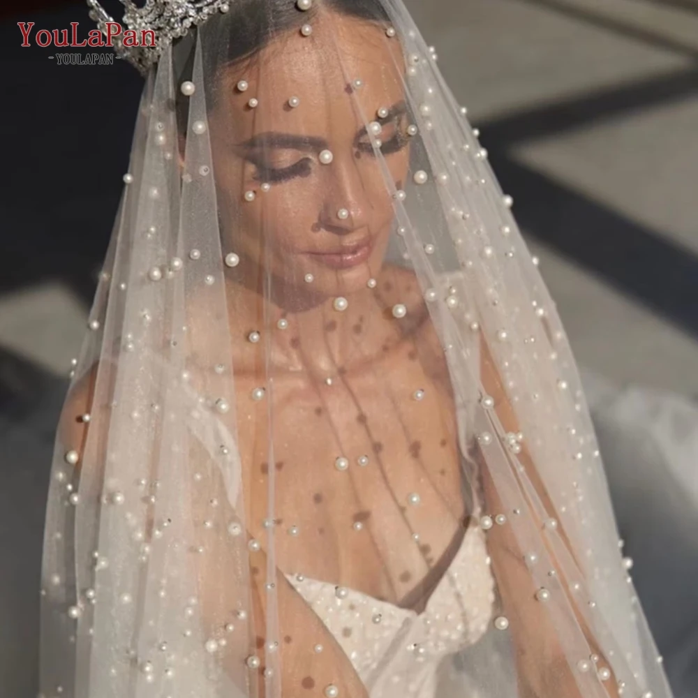 YouLaPan V13 Long Single Layer Hot Sale Summer Romantic Pearl Beautiful White Girl Woman Wedding Accessories Bridal Veil