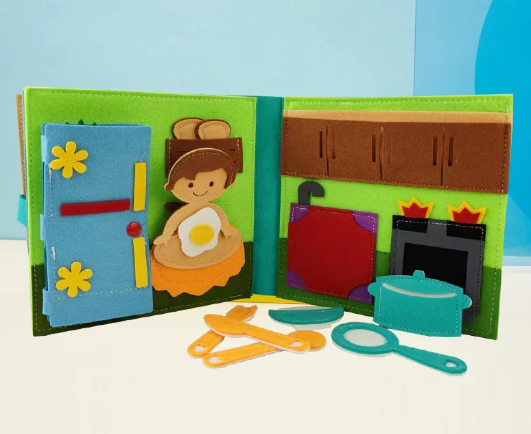 Hot Selling and New Design boy Doll House Felt Quiet Book, Montessori Busy Book Activity Book for Early Education