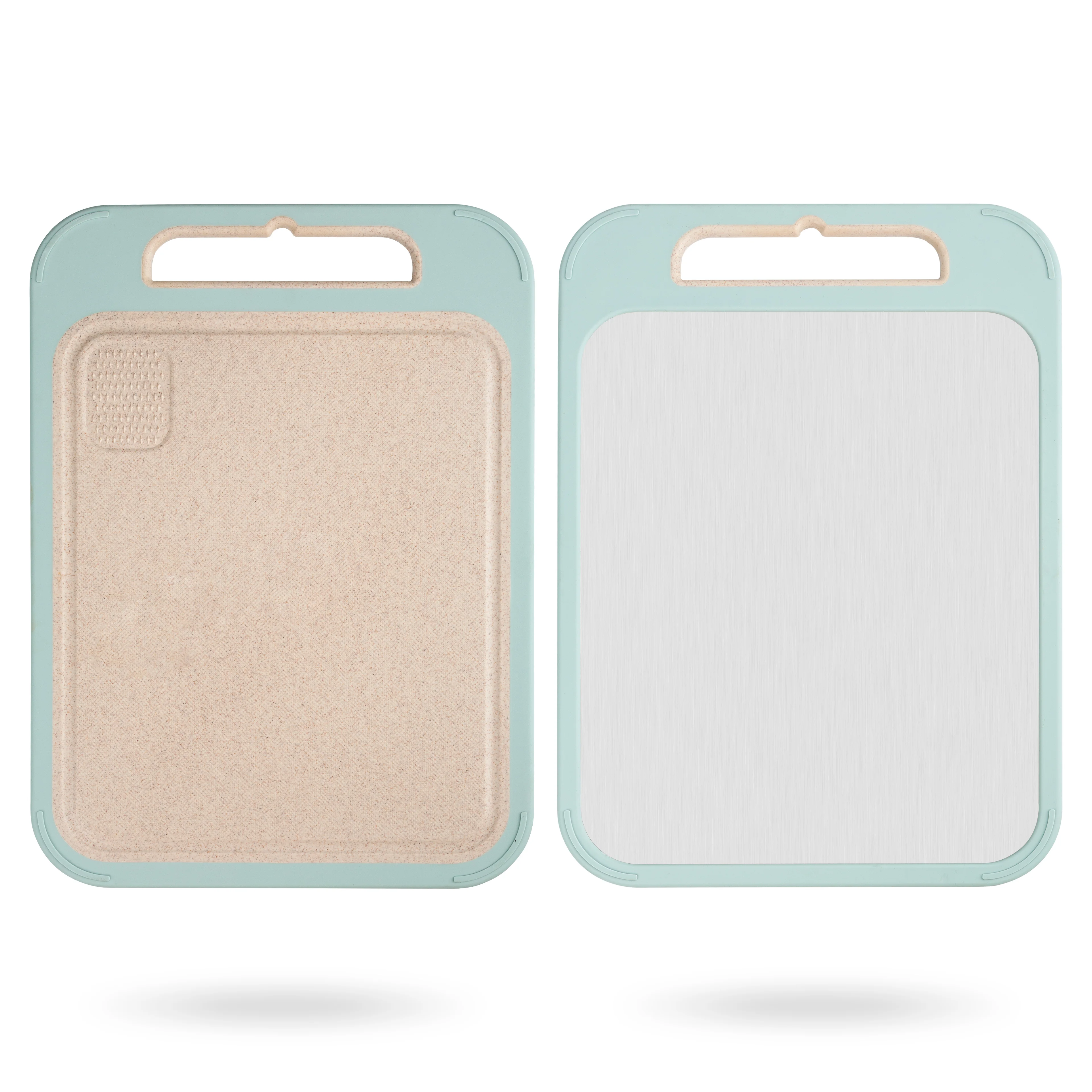 Double-sided Cutting Board For kitchen Stainless Steel Wheat Straw Plastic Non-slip Easy Clean Chopping Board